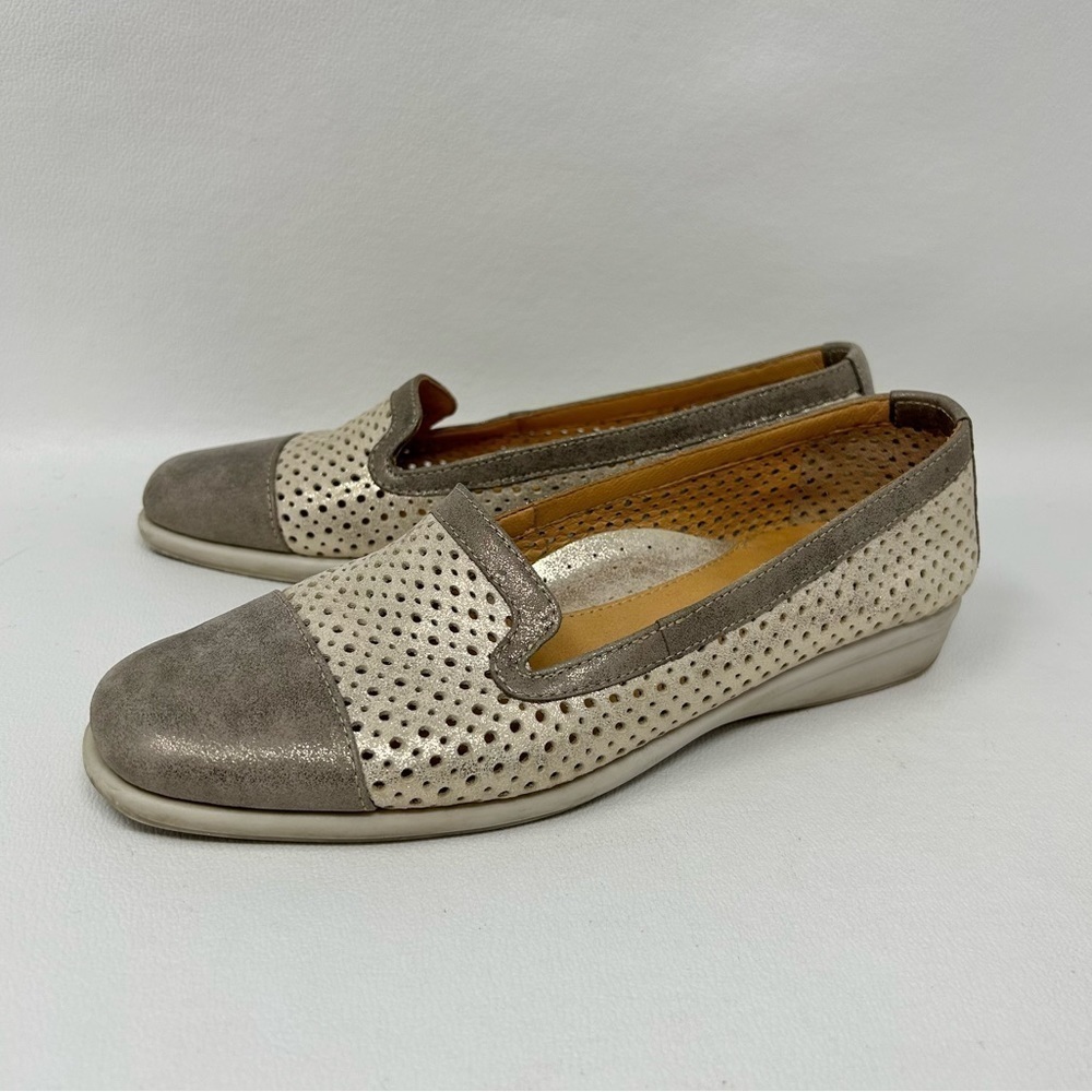 Unity in Diversity Metallic Perforated Cap Toe Slip On Flats, Women’s Size EU 36